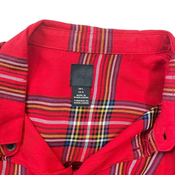 H&M Women Red Plaid Button Down Shirt SZ L Christmas Classic -Holiday Multicolor - Picture 3 of 15